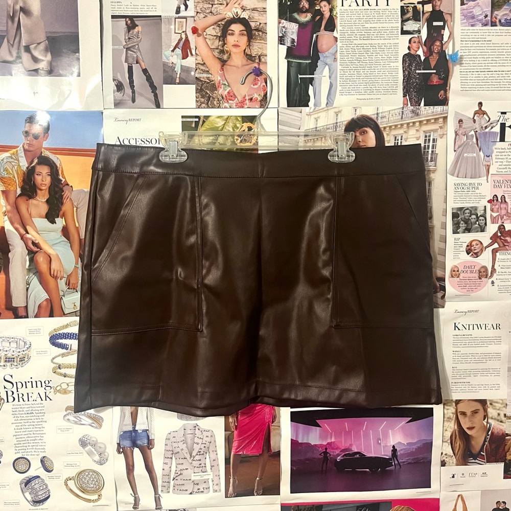 Chocolate Brown Faux Leather Mini Skirt